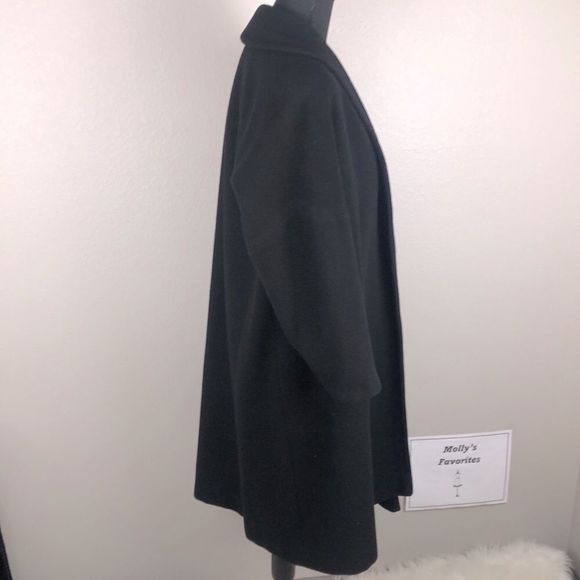 Vintage Fleurette Of California Black 3/4 Sleeve Cashmere Open Swing Coat - Picture 4 of 14